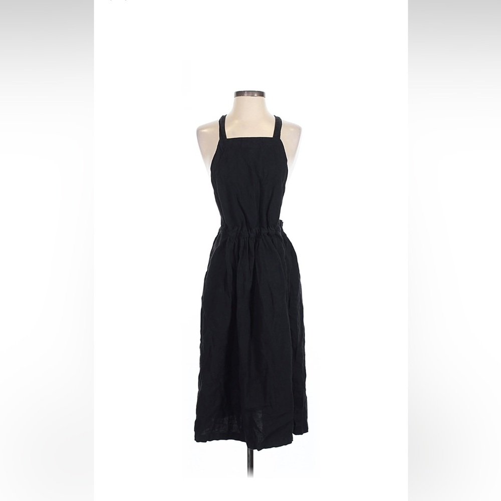 Black Sleeveless Square-Neck Midi Dress